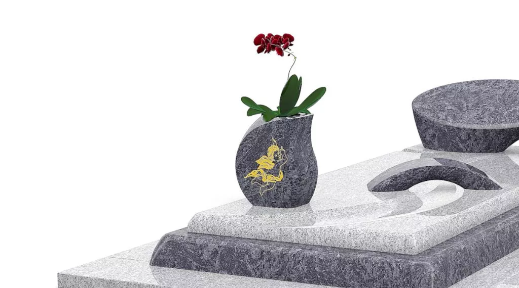 Vase Funéraire En Résine Imitation Granit - Rouge, Hauteur 20 Cm - Résistant Aux Intempéries Et Au Gel - Avec Insert Amovible